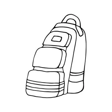 Hand drawn vector camping backpack clip art. Isolated on white b Illustrazione stock