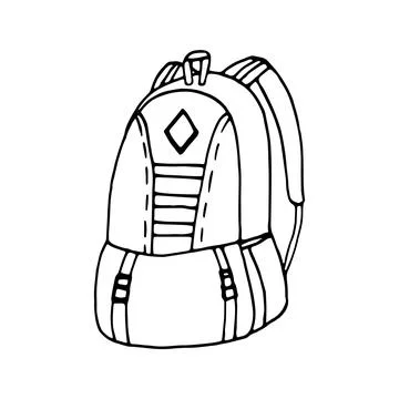 Hand drawn vector camping backpack clip art. Isolated on white b Stock Illustration