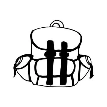 Hand drawn vector camping backpack clip art. Isolated on white b Illustrazione stock