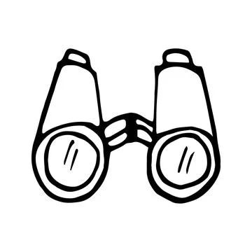 Hand drawn vector camping binoculars doodle clipart. Isolated on Illustrazione stock