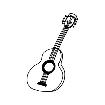 Hand drawn vector  camping guitar clipart. Isolated on white bac Stock Illustration