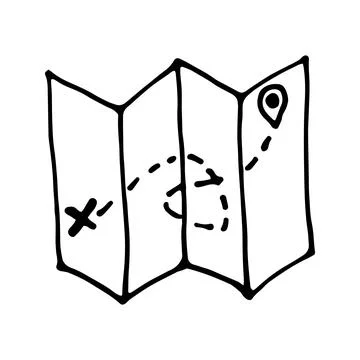 Hand drawn vector camping map clipart. Isolated on white backgro Illustrazione stock