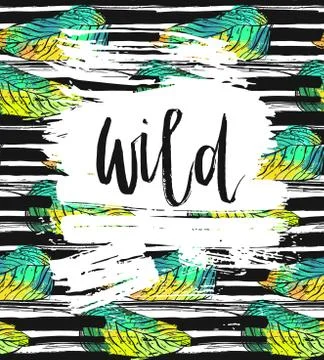 Hand drawn vector card template with ink lettering word Wild Stock Illustration