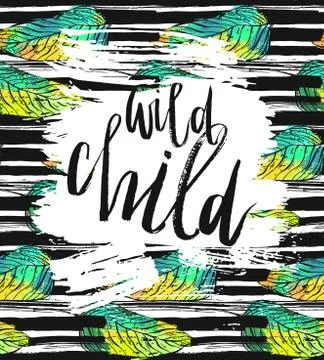 Hand drawn vector card template with ink lettering phase Wild Child イラスト素材