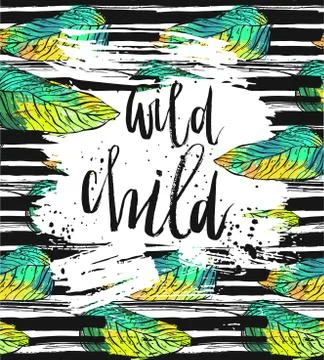 Hand drawn vector card template with ink lettering phase Wild Child イラスト素材