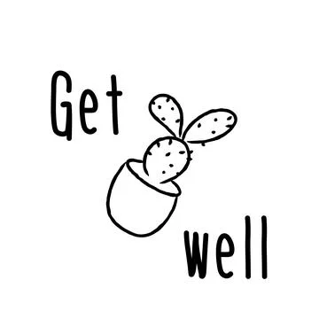 Hand-drawn vector card, a wish to get well. Doodle inscription drawing of a c Stock Illustration