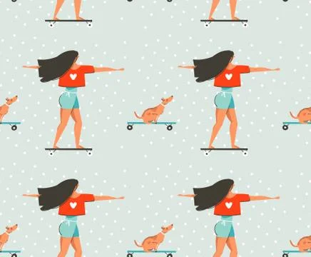 Hand drawn vector cartoon drawing summer time fun seamless pattern illustration Stock Illustration