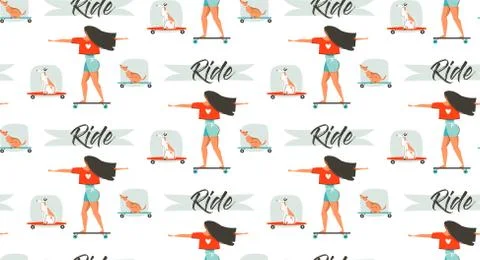 Hand drawn vector cartoon drawing summer time fun seamless pattern illustration Illustrazione stock