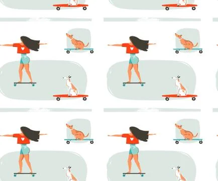 Hand drawn vector cartoon drawing summer time fun seamless pattern illustration Stock Illustration