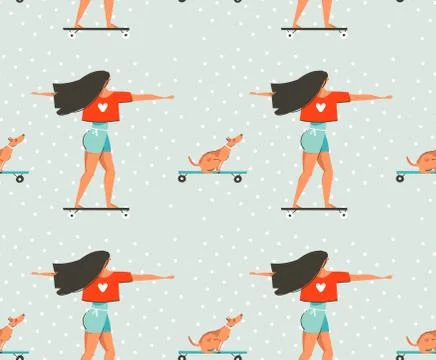 Hand drawn vector cartoon drawing summer time fun seamless pattern illustration Illustrazione stock