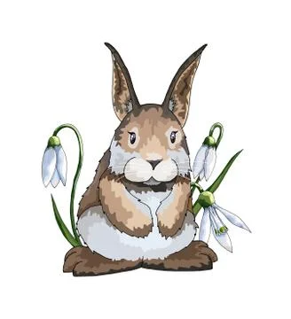 Hand drawn vector cartoon halftone flat creative Easter hare or rabbit Stockillustratie