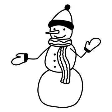 Hand drawn vector Christmas doodle funny snowman. Holiday linear illustration Stock Illustration