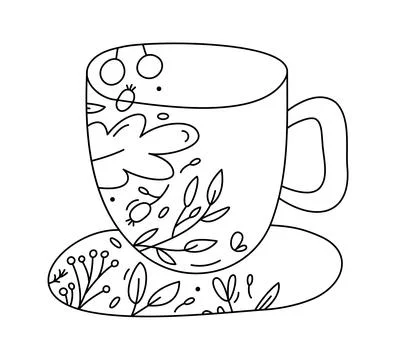 Hand drawn vector Christmas line cup with line berries, branches texture. Xmas 스톡 일러스트