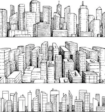 Hand drawn vector cityscape illustration Stock Illustration