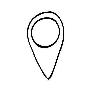 Hand drawn vector clipart point on the map. Isolated on white ba Stock Illustration