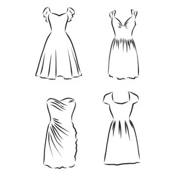 Hand drawn vector clothing set. of trendy dresses isolated on white. dress ve Stock Illustration