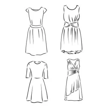 Hand drawn vector clothing set. of trendy dresses isolated on white. dress ve Stock Illustration