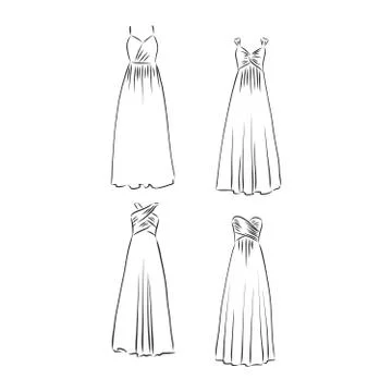 Hand drawn vector clothing set. of trendy dresses isolated on white. dress ve Stock Illustration
