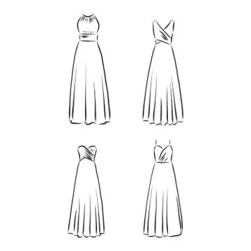 Hand drawn vector clothing set. of trendy dresses isolated on white. dress ve Illustrazione stock