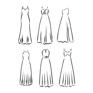Hand drawn vector clothing set. of trendy dresses isolated on white. dress ve Stock Illustration