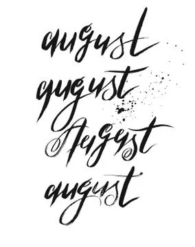 Hand drawn vector collection set with handwritten ink black textured word august Stock Illustration