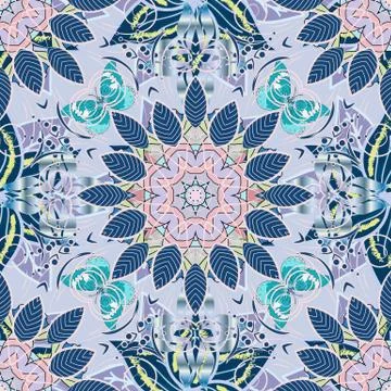 Hand drawn vector colored Mandala seamless pattern. Arabic, indian, turkish and Illustrazione stock