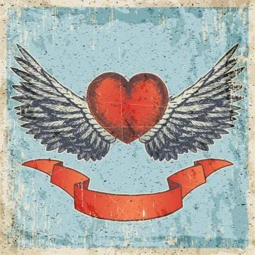 Hand drawn vector colored sketch illustration - creative vintage valentines day Stock Illustration