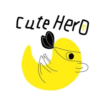 Hand drawn vector of a cute duck superhero, with lettering. Isolated objects  Stock Illustration