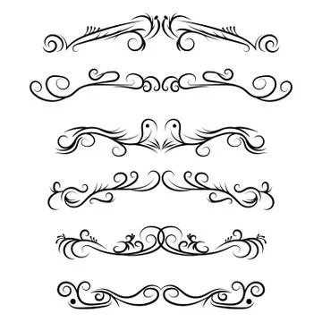 Hand drawn vector dividers. Decorative swirls lines, borders and curl set Stock-Illustration