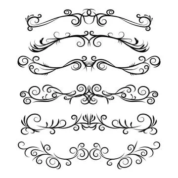 Hand drawn vector dividers. Decorative calligraphic swirls lines and borders Stock Illustration