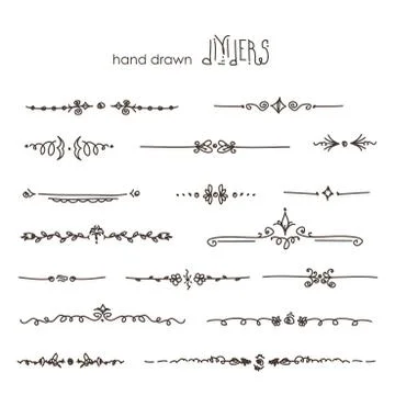 Hand drawn vector dividers, line border set and design element Stock Illustration