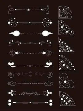 Hand drawn vector dividers. Lines, borders and laurels set. Doodle design ele Stock Illustration