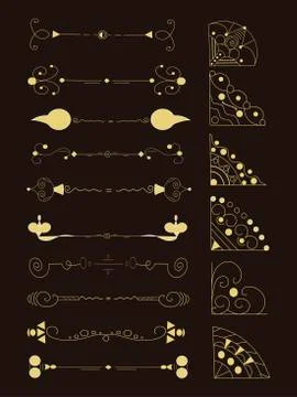 Hand drawn vector dividers. Lines, borders and laurels set. Doodle design ele Illustrazione stock