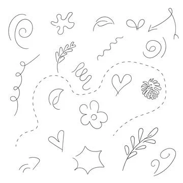 Hand-drawn vector doodle Doodle Swash Black Thin Line Set Include of Heart, S Stock Illustration