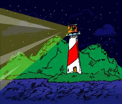 Hand drawn vector doodle lighthouse. Seascape and nature illustration. Ilustración de archivo