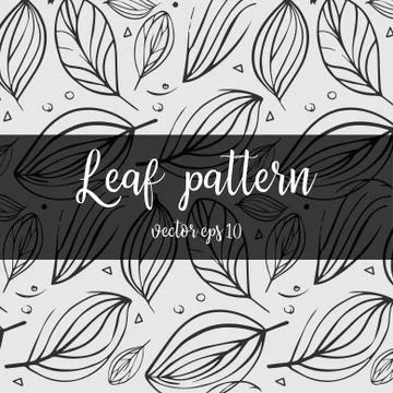 Hand drawn vector doodle pattern with leaves Stock Illustration