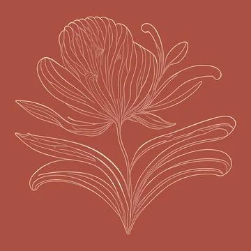 Hand drawn vector doodle peony flower isolated on red background Stock-Illustration