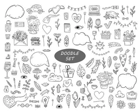 Hand drawn vector doodle set. Decorative illustrations. Design elements. イラスト素材