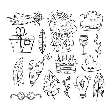 Hand drawn vector doodle set. Decorative illustrations. Design elements. 스톡 일러스트