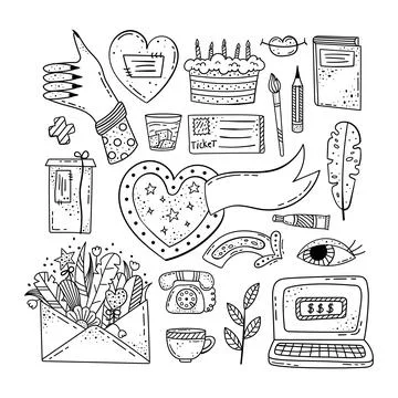 Hand drawn vector doodle set. Decorative illustrations. Design elements. 스톡 일러스트