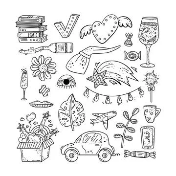 Hand drawn vector doodle set. Decorative illustrations. Design elements. Illustrazione stock