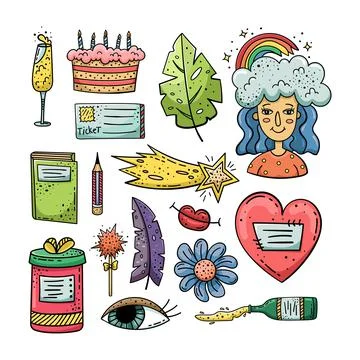 Hand drawn vector doodle set. Decorative illustrations. Design elements. Stock Illustration