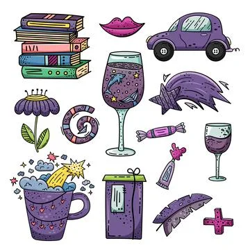 Hand drawn vector doodle set. Decorative illustrations. Design elements. Illustrazione stock