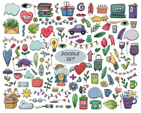 Hand drawn vector doodle set. Decorative illustrations. Design elements. Illustrazione stock