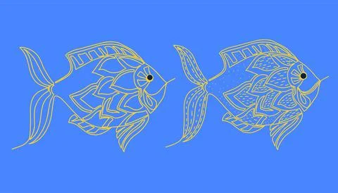 Hand-drawn vector doodles.A set of two decorative fish drawn with a line Stock Illustration