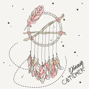 Hand drawn Vector Dreamcatcher. T-shirts print or tattoo Stock Illustration