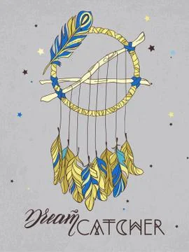 Hand drawn Vector Dreamcatcher. T-shirts print or tattoo Stock Illustration