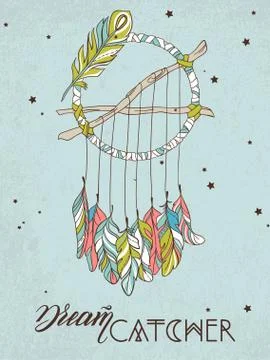Hand drawn Vector Dreamcatcher. T-shirts print or tattoo Stock Illustration