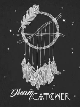 Hand drawn Vector Dreamcatcher. T-shirts print or tattoo Stock Illustration