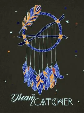 Hand drawn Vector Dreamcatcher. T-shirts print or tattoo Stock Illustration
